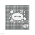 Japan Disney Gauze Towel Handkerchief - Baymax : Gingham Grey Alphabet E - 1