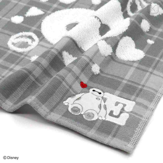Japan Disney Gauze Towel Handkerchief - Baymax : Gingham Grey Alphabet E - 2