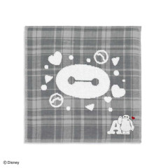 Japan Disney Gauze Towel Handkerchief - Baymax : Gingham Grey Alphabet A
