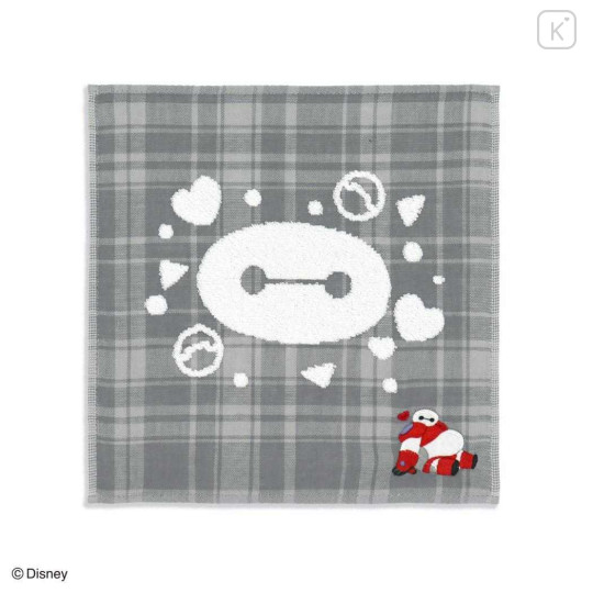 Japan Disney Gauze Towel Handkerchief - Baymax : Gingham Grey Red - 1