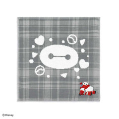 Japan Disney Gauze Towel Handkerchief - Baymax : Gingham Grey Red