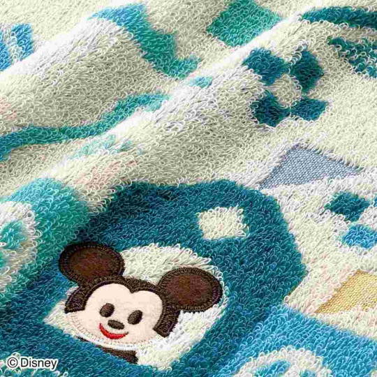 Japan Disney Bib - Mickey : Kidea Tekuteku Museum Turquoise - 2