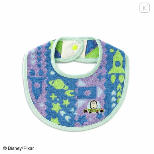 Japan Disney Bib - Buzz Lightyear : Kidea Tekuteku Museum Blue Green - 1