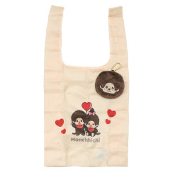 Japan Monchhichi Eco Shopping Bag & Mascot Pouch - Beige Love