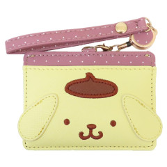 Japan Sanrio Pass Case Card Holder & Reel - Pompompurin : Face Yellow Brown