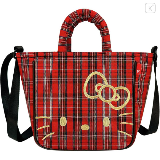 Japan Sanrio Rootote Baby Roo Shoulder Crossbody Bag - Hello Kitty : Tartan Red - 1