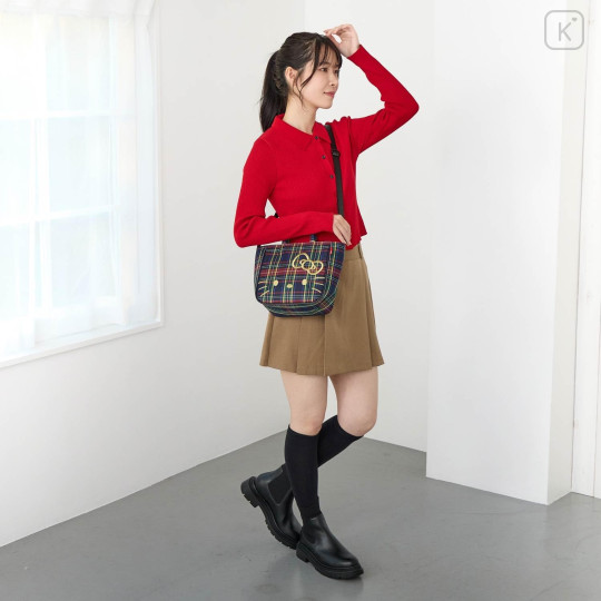Japan Sanrio Rootote Baby Roo Shoulder Crossbody Bag - Hello Kitty : Tartan Red - 3