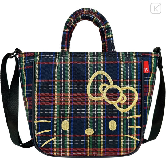Japan Sanrio Rootote Small Shoulder Crossbody Bag - Hello Kitty : Tartan Navy - 1