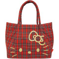 Japan Sanrio Rootote Deli Tote Bag - Hello Kitty : Tartan Red - 1
