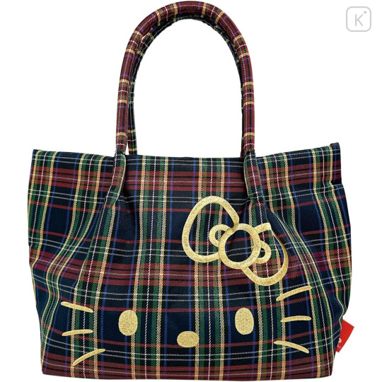 Japan Sanrio Rootote Deli Tote Bag - Hello Kitty : Tartan Navy - 1