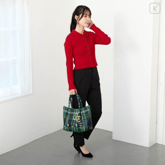 Japan Sanrio Rootote Deli Tote Bag - Hello Kitty : Tartan Navy - 5