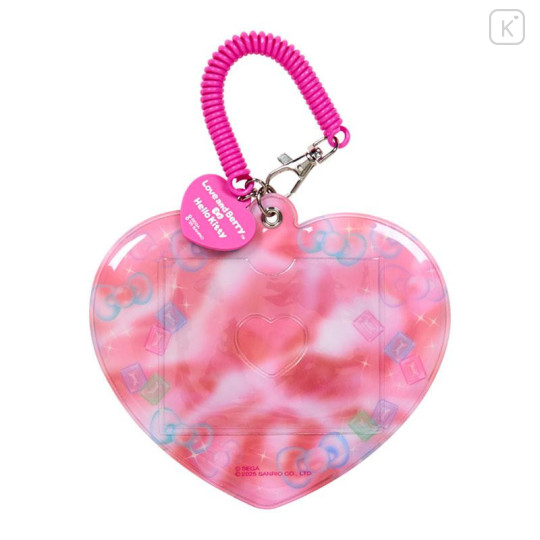 Japan Sanrio Original Pass Case Card Holder & Coil Spring Strap - Hello Kitty & Hello Mimmy : Oshare Majo Love and Berry Heart - 2
