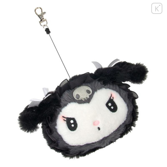Japan Sanrio Face Pass Case with Reel - Kuromi : Moonlit Midnight - 3