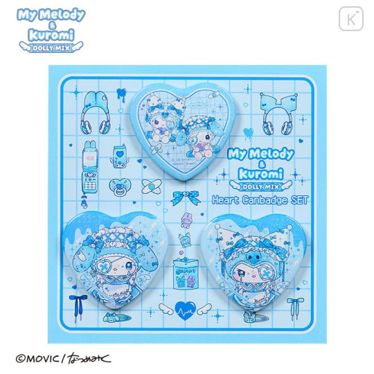 Japan Sanrio Heart Badge Set - Kuromi & My Melody : Dolly Mix - 1