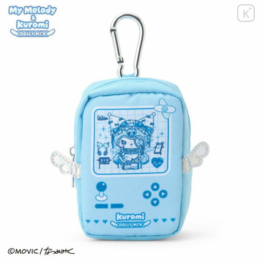 Japan Sanrio Mini Accessory Pouch with Carabiner - Kuromi : Dolly Mix Game Console Style - 1