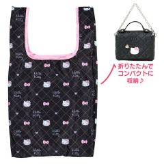 Japan Sanrio Original Eco Shopping Bag & Handbag Pouch - Hello Kitty : Black Pink
