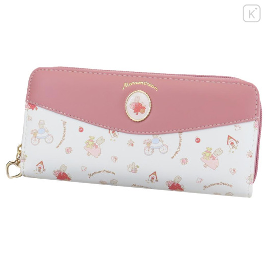 Japan Sanrio Round Zipper Long Wallet - Marron Cream : Rose - 1