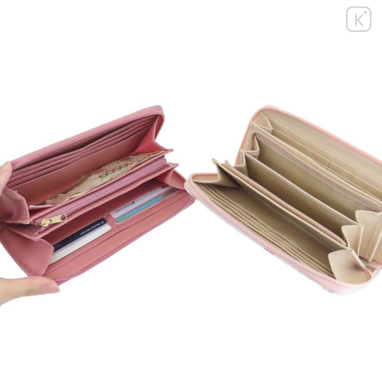 Japan Sanrio Round Zipper Long Wallet - Marron Cream : Rose - 3
