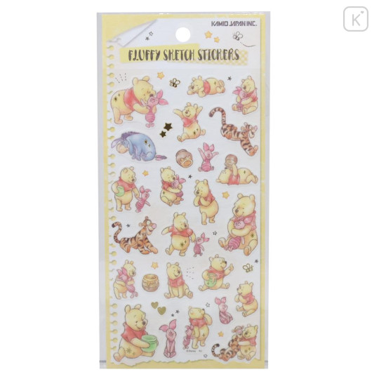 Japan Disney Soft Cloth Sticker - Winnie the Pooh : Fluffy Sketch - 1
