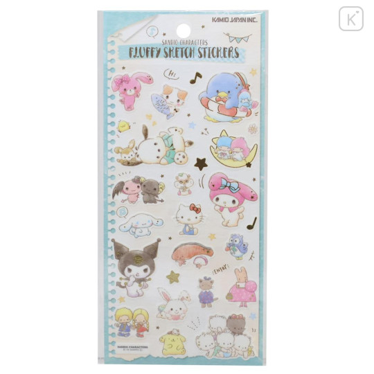 Japan Sanrio Soft Cloth Sticker - Fluffy Sketch Characters Green - 1