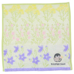 Japan Koupen Chan Mini Towel Jacquard Handkerchief - Green Purple Flower