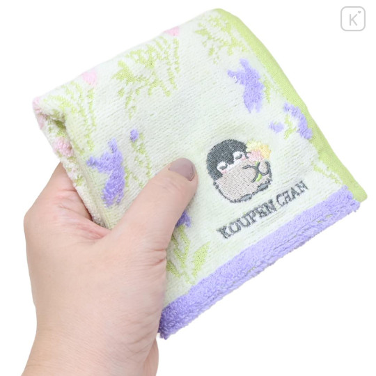 Japan Koupen Chan Mini Towel Jacquard Handkerchief - Green Purple Flower - 3