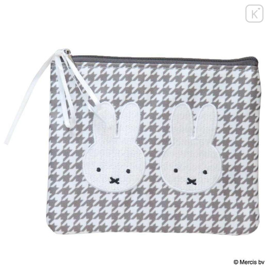 Japan Miffy Flat Mini Pouch - Miffy : Chidori & Monotone Houndstooth - 1