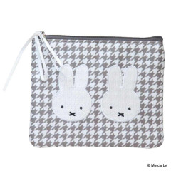 Japan Miffy Flat Mini Pouch - Miffy : Chidori & Monotone Houndstooth