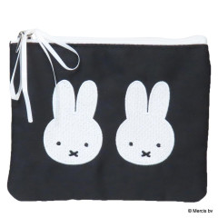 Japan Miffy Flat Mini Pouch - Miffy : Chidori & Monotone Houndstooth Black