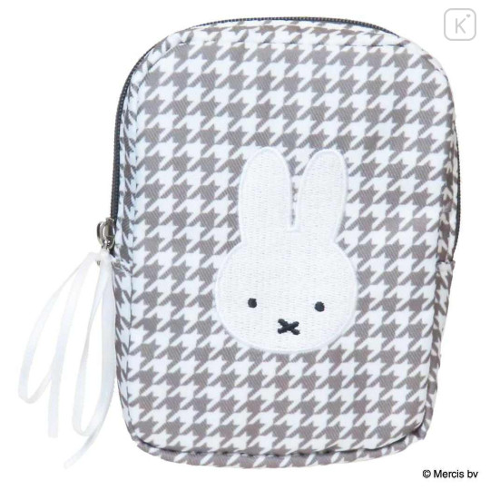 Japan Miffy Vertical Cosmetic Pouch - Miffy : Chidori & Monotone Houndstooth - 1