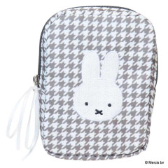Japan Miffy Vertical Cosmetic Pouch - Miffy : Chidori & Monotone Houndstooth