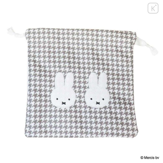 Japan Miffy Drawstring Bag - Miffy : Chidori & Monotone Houndstooth - 1