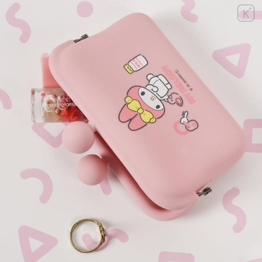 Japan Sanrio Do-mo Silicone Mini Accessory Pouch - My Melody : Bath Pink - 2