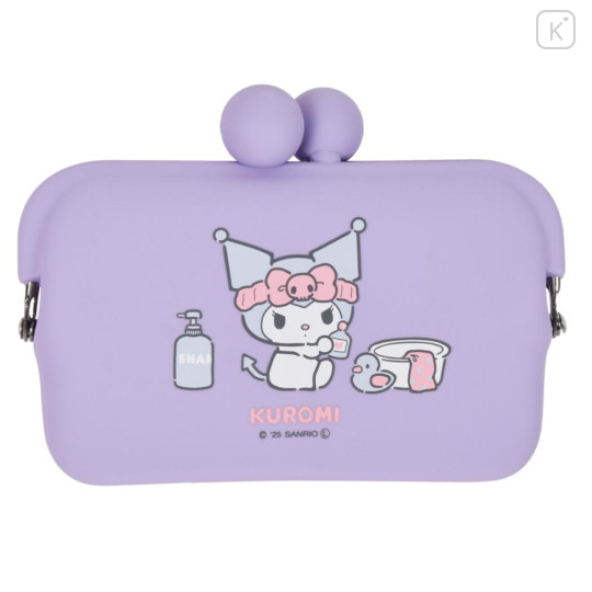 Japan Sanrio Do-mo Silicone Mini Accessory Pouch - Kuromi : Bath Purple - 1