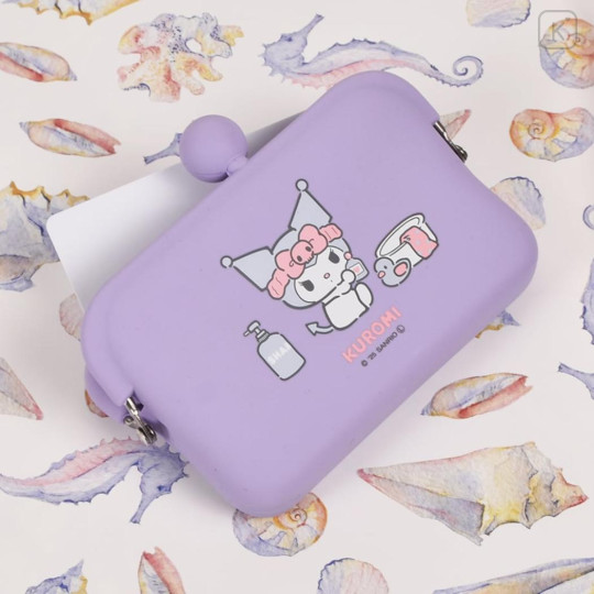Japan Sanrio Do-mo Silicone Mini Accessory Pouch - Kuromi : Bath Purple - 2