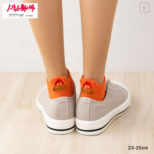 Japan Ghibli Back Embroidery Short Ankle Socks - Howl's Moving Castle : Orange - 1