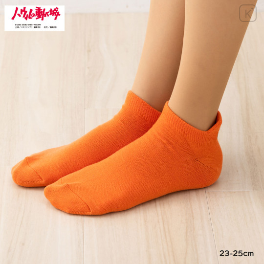 Japan Ghibli Back Embroidery Short Ankle Socks - Howl's Moving Castle : Orange - 2