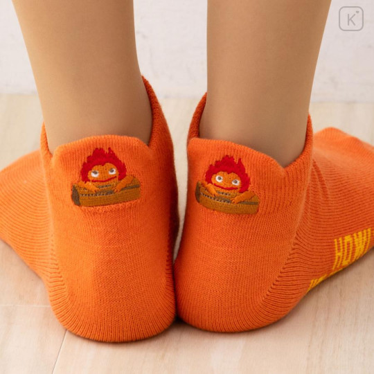 Japan Ghibli Back Embroidery Short Ankle Socks - Howl's Moving Castle : Orange - 6
