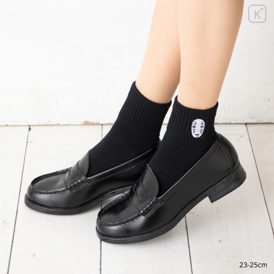 Japan Ghibli Embroidered Low Crew Socks - Spirited Away : No Face Black - 1