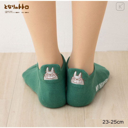 Japan Ghibli Back Embroidery Short Ankle Socks - My Neighbor Totoro : Green - 1