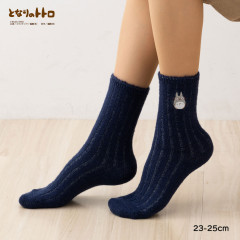 Japan Ghibli Embroidered Wool Blend Crew Socks - My Neighbor Totoro : Navy