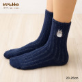 Japan Ghibli Embroidered Wool Blend Crew Socks - My Neighbor Totoro : Navy - 2