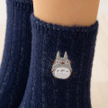 Japan Ghibli Embroidered Wool Blend Crew Socks - My Neighbor Totoro : Navy - 3
