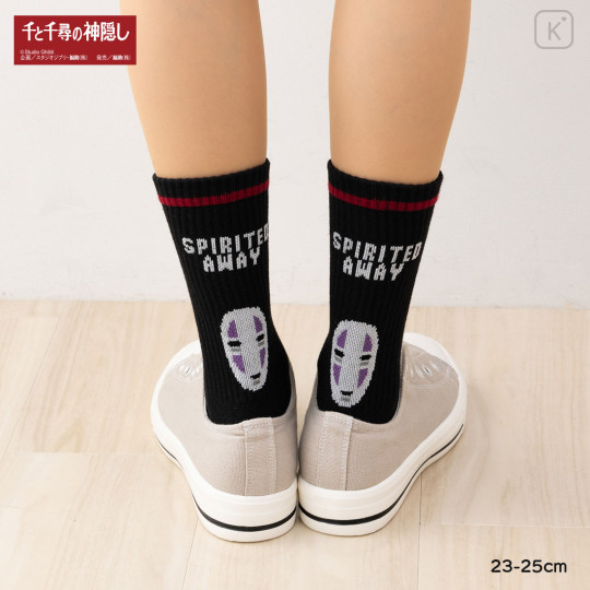 Japan Ghibli Striped Crew Socks - Spirited Away : No Face Black - 1