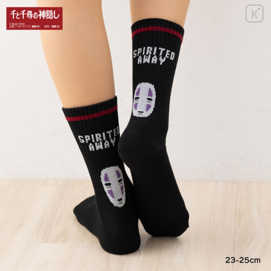 Japan Ghibli Striped Crew Socks - Spirited Away : No Face Black - 3