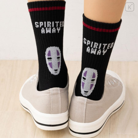 Japan Ghibli Striped Crew Socks - Spirited Away : No Face Black - 6