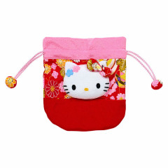 Japan Sanrio Drawstring Bag - Hello Kitty : Japanese Pattern Face