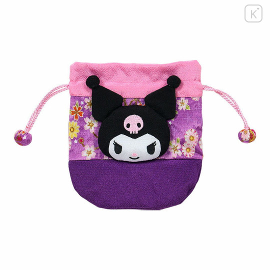 Japan Sanrio Drawstring Bag - Kuromi : Japanese Pattern Face - 1