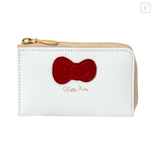 Japan Sanrio Genuine Leather Key Case - Hello Kitty : Small Flower White - 1
