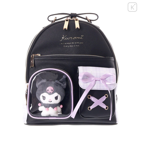 Japan Sanrio Backpack with Plush Pocket - Kuromi - 1